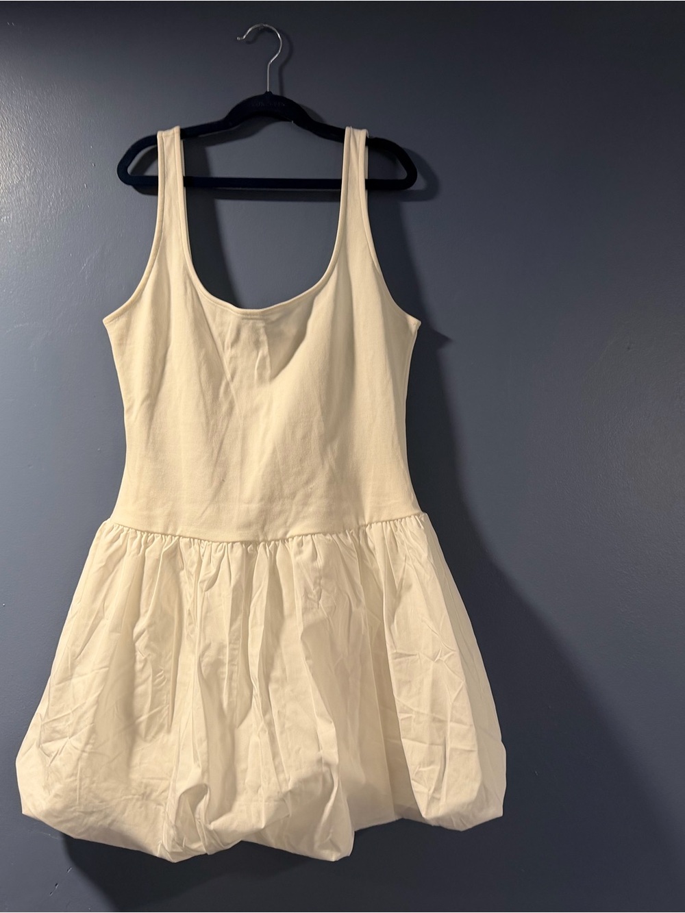 Mango Cream Scoop Neck Mini Dress with Bubble Skirt